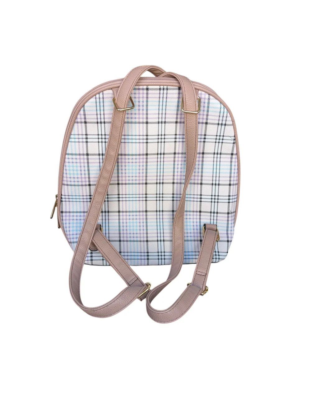 Plaid Pastel Backpack Purse - Pink